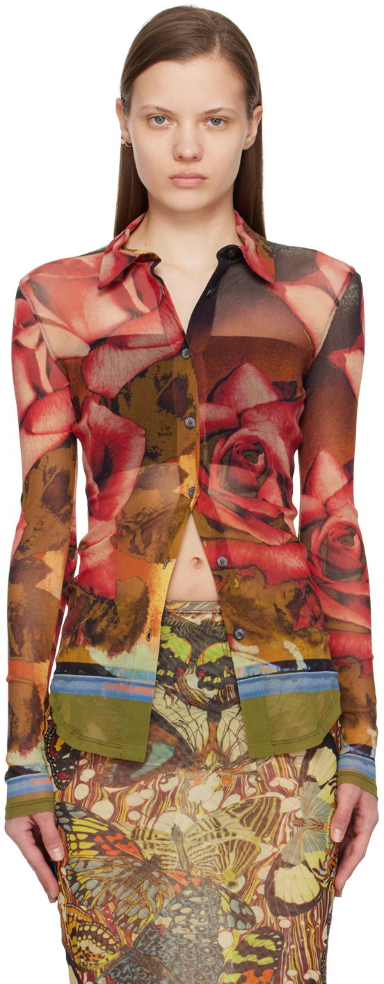Srajce Jean Paul Gaultier Jean Paul Gaultier Roses Print Mesh Shirt Večbarvna | 24/25-U-CH013-T547-403050