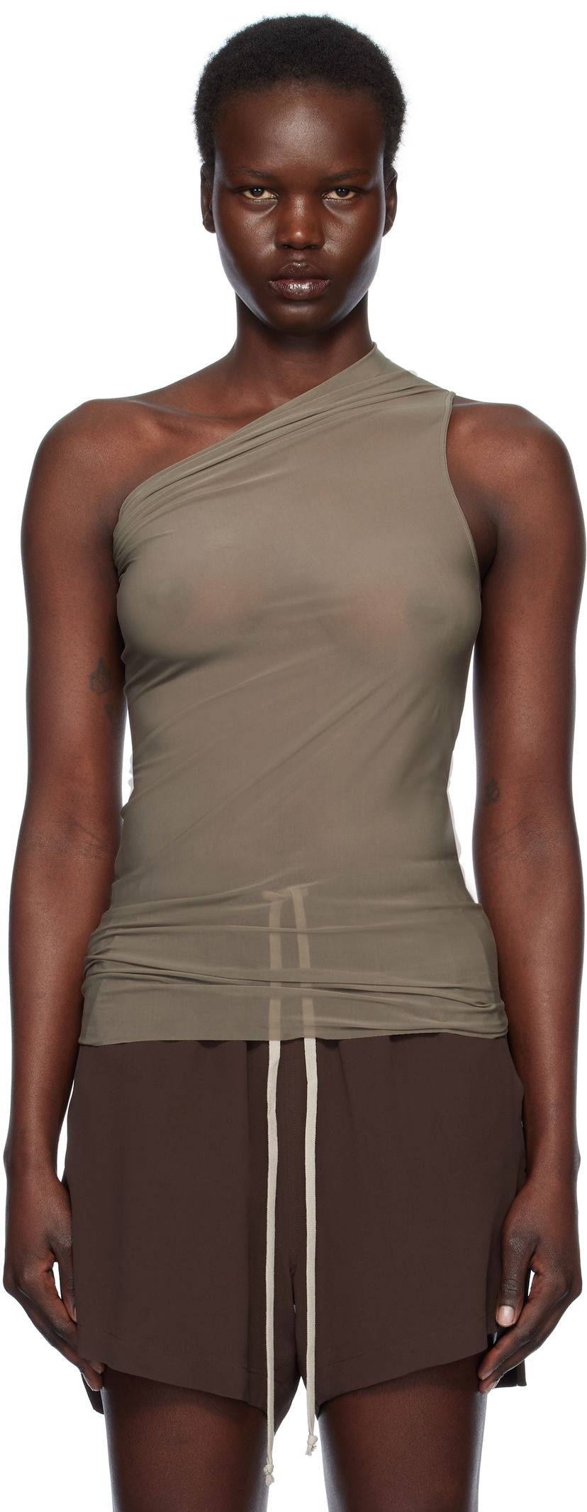 Majica brez rokavov Rick Owens Rick Owens Athena One-Shoulder Tank Top Zelena | RP01E7138 BZ