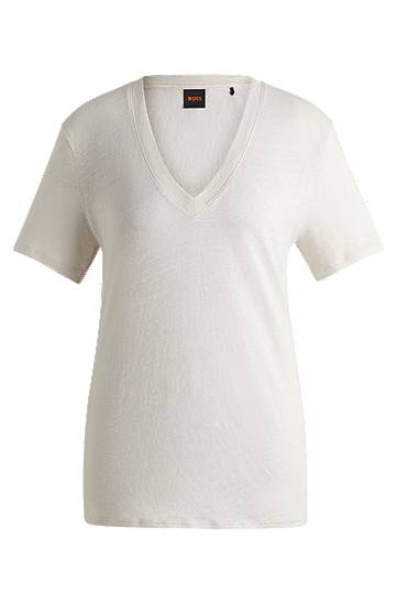 Majica BOSS Linen V-Neck Tee Bela | 50538645