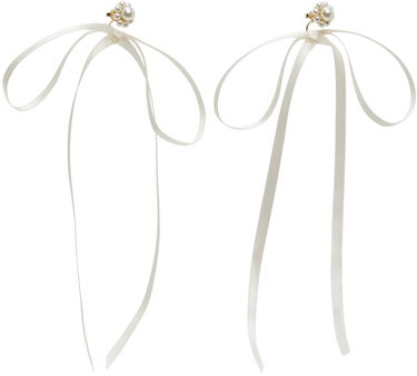 Uhani Simone Rocha Simone Rocha Bow Ribbon Stud Earrings Bela | ERG389 0904, 4