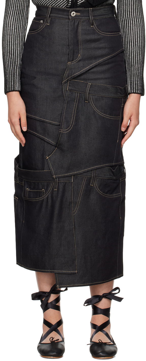 Krila Feng Chen Wang Feng Chen Wang Paneled Denim Midi Skirt Mornarica | FWF16SK12