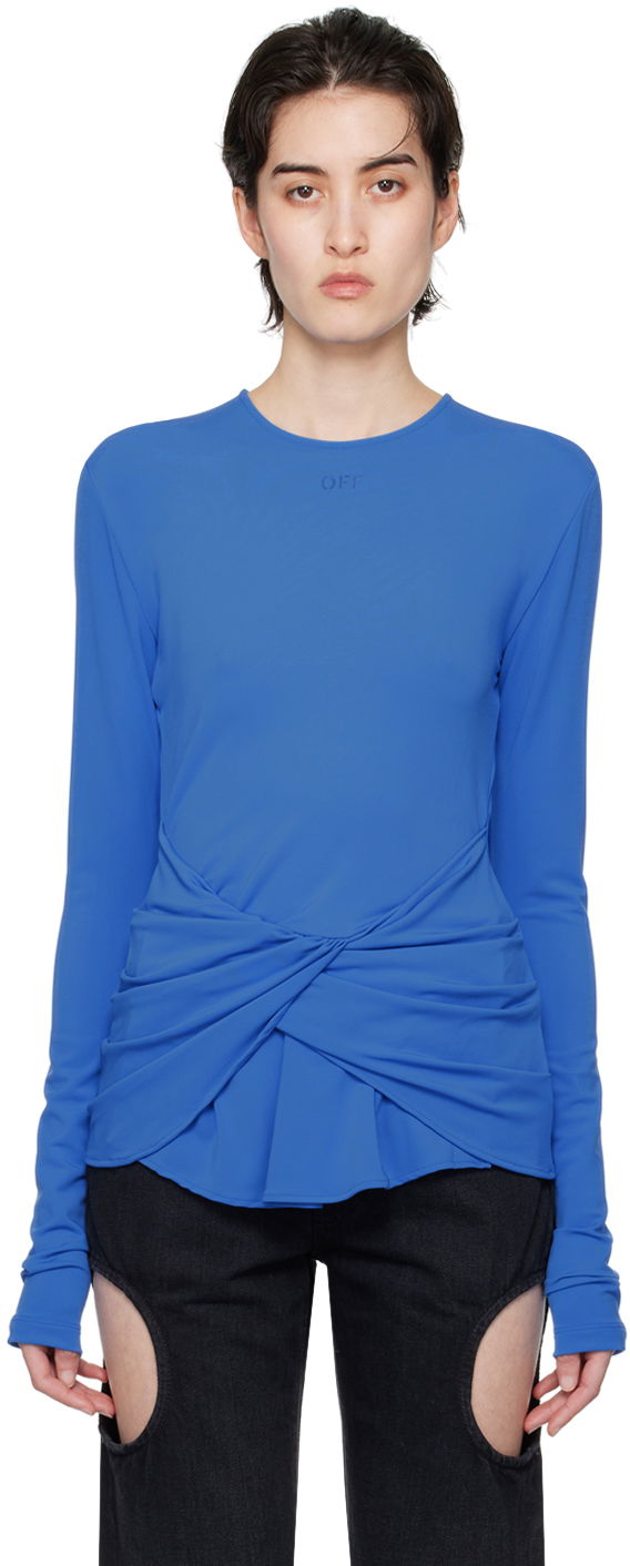 Majica Off-White Blue Twist Long Sleeve T-Shirt Modra | OWAD251S24FAB0014646