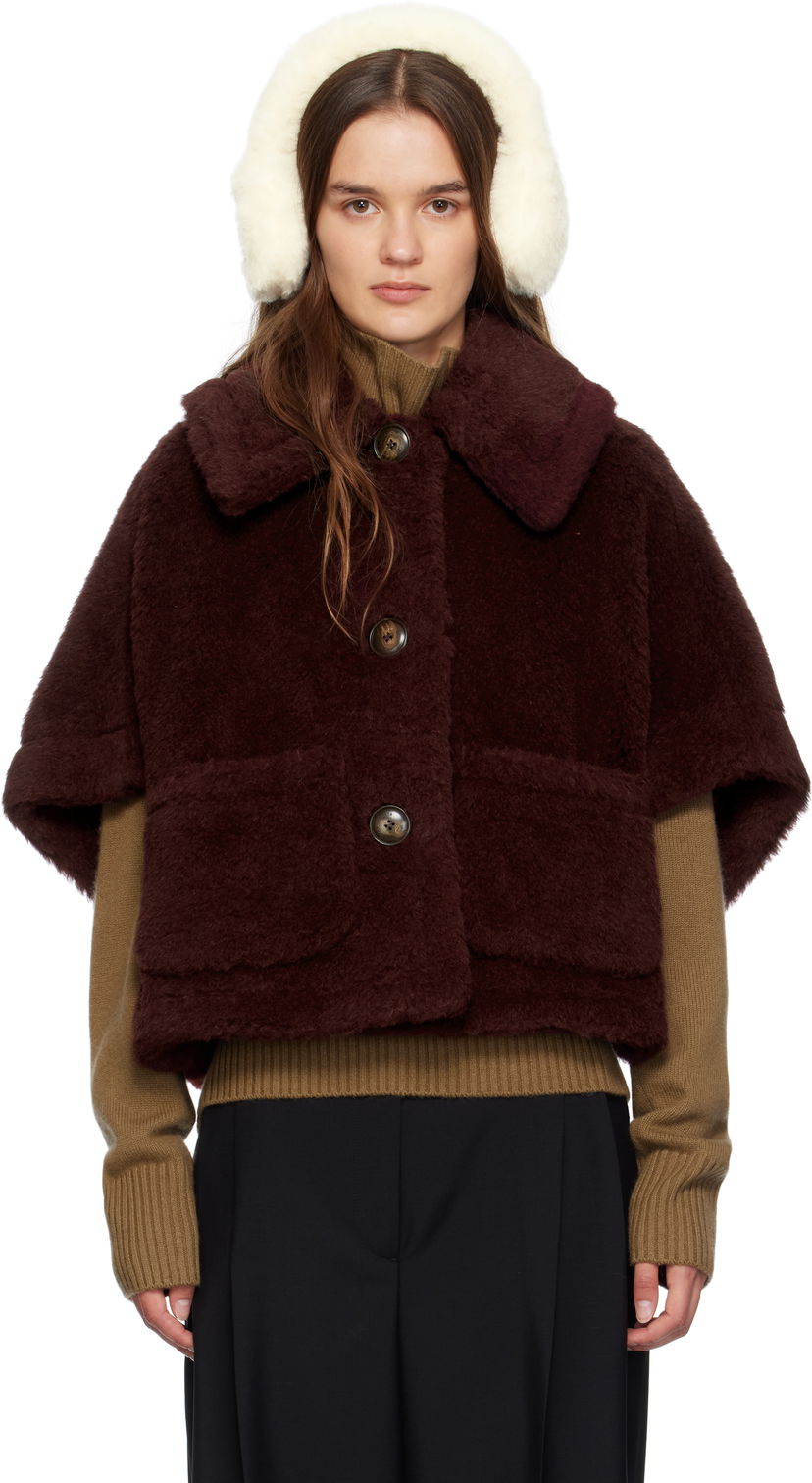 Jakna Max Mara Max Mara Newterzo1 Cropped Faux Fur Jacket Bordo | 2524736062600