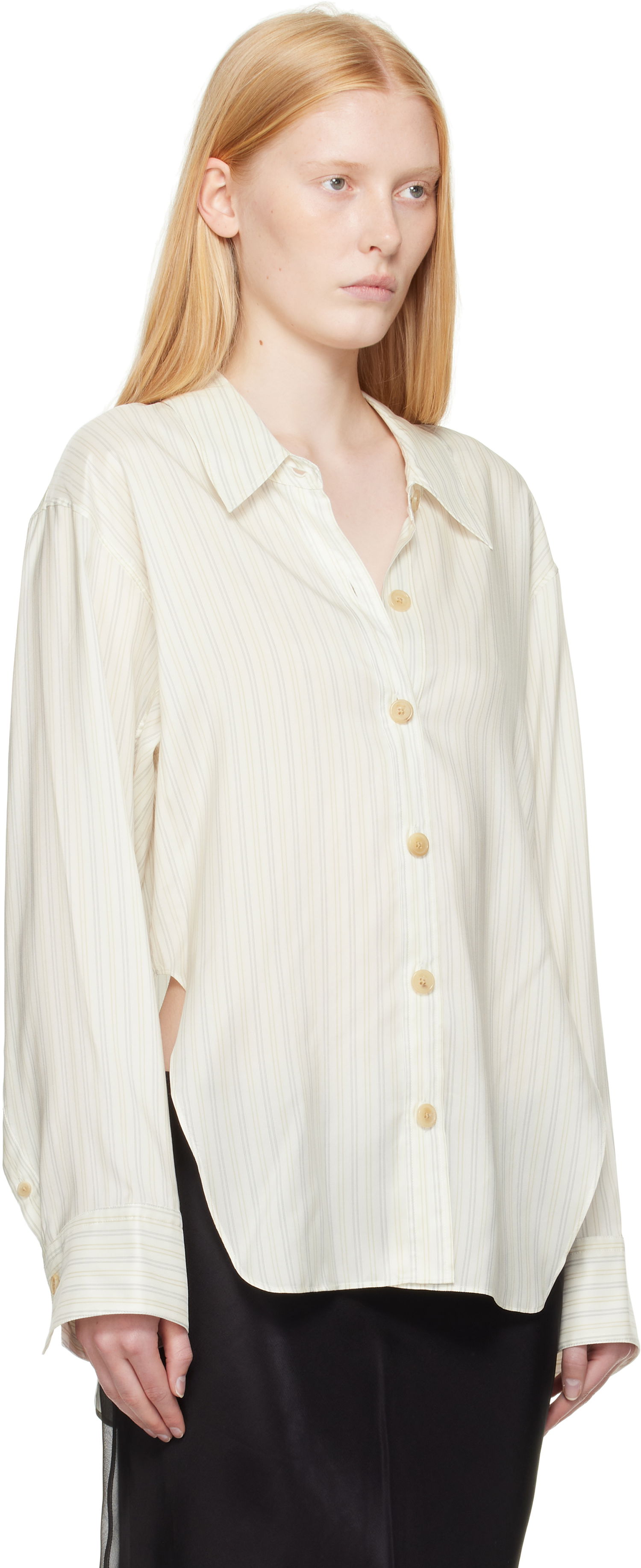 Srajce Khaite Khaite Herschel Striped Button-Down Shirt Bela | 23793003, 1