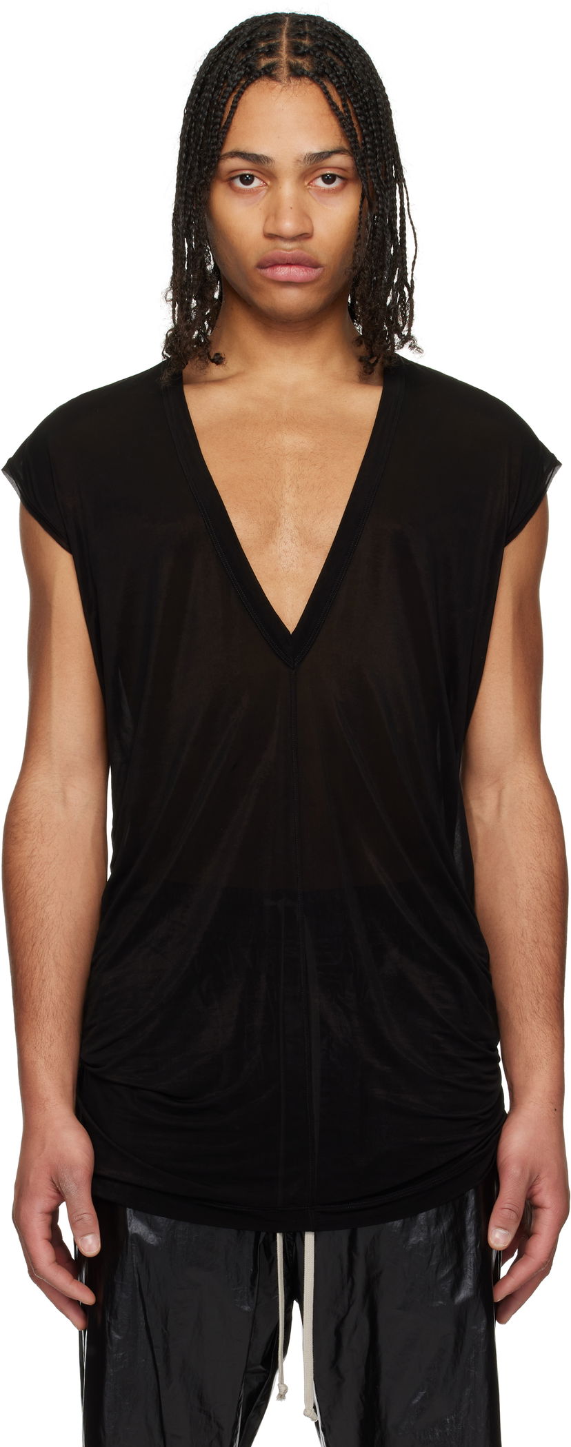 Majica brez rokavov Rick Owens Rick Owens Hollywood Jersey Deep V T-Shirt Črna | RU01E5233 BZ