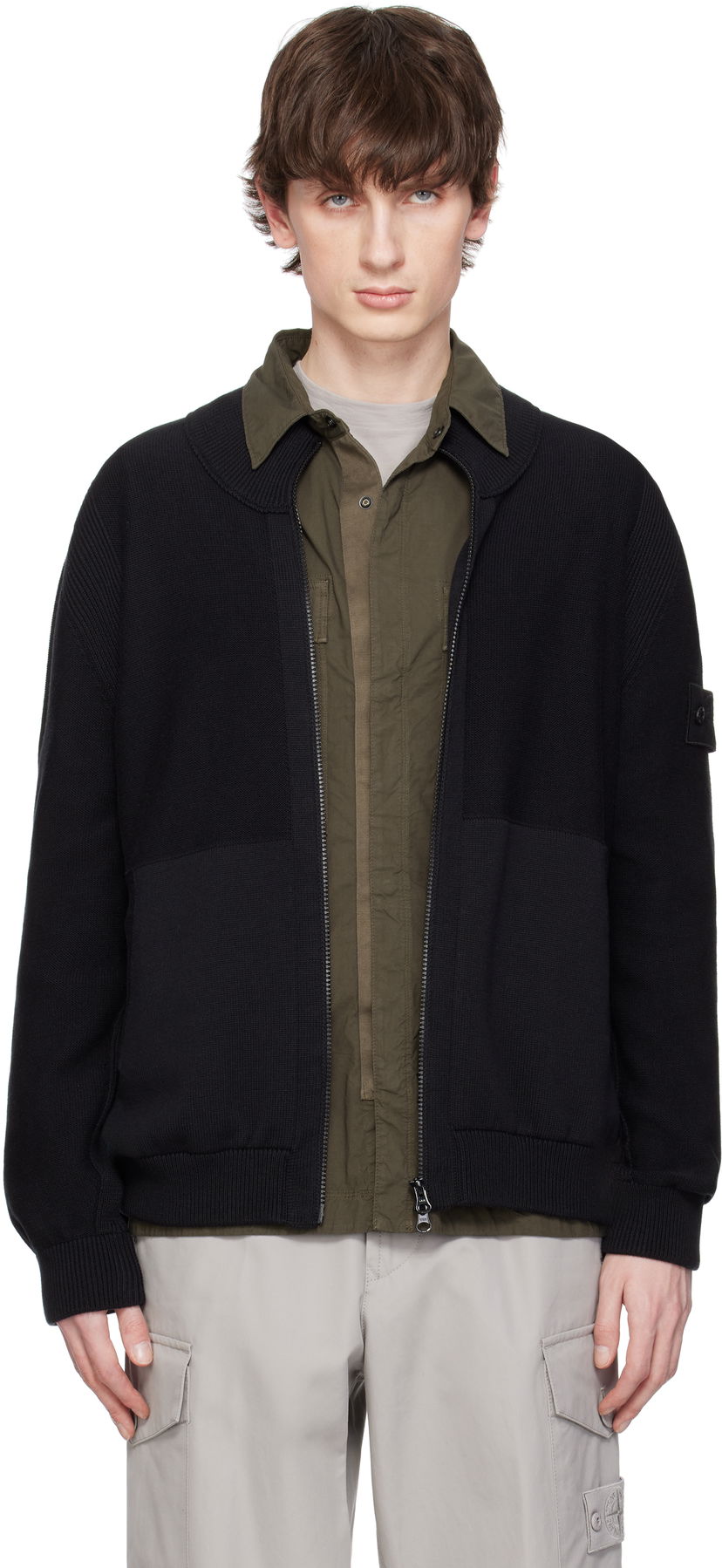 Pleteni pulover Stone Island Stone Island Cotton Cashmere Zip Cardigan Črna | K1S15 5100002 S00FA