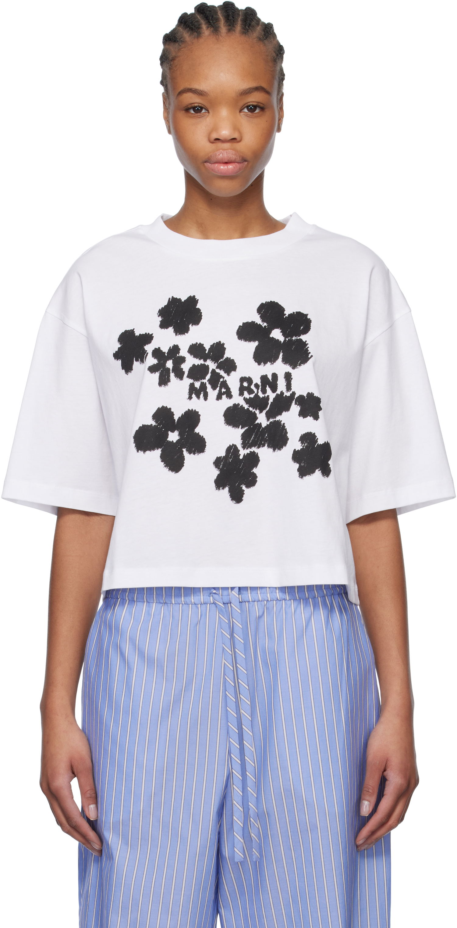 Krop-top Marni Marni Daisy Garden Print Cropped T-Shirt Bela | THJE0333P4 USCX40, 0