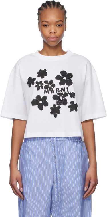 Krop-top Marni Marni Daisy Garden Print Cropped T-Shirt Bela | THJE0333P4 USCX40, 0