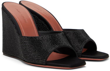 Modni dodatki Amina Muaddi Amina Muaddi Lupita Crystal Wedge Heeled Sandals Črna | LUPITA CRYSTAL WEDGE WEDGE SATIN, 3