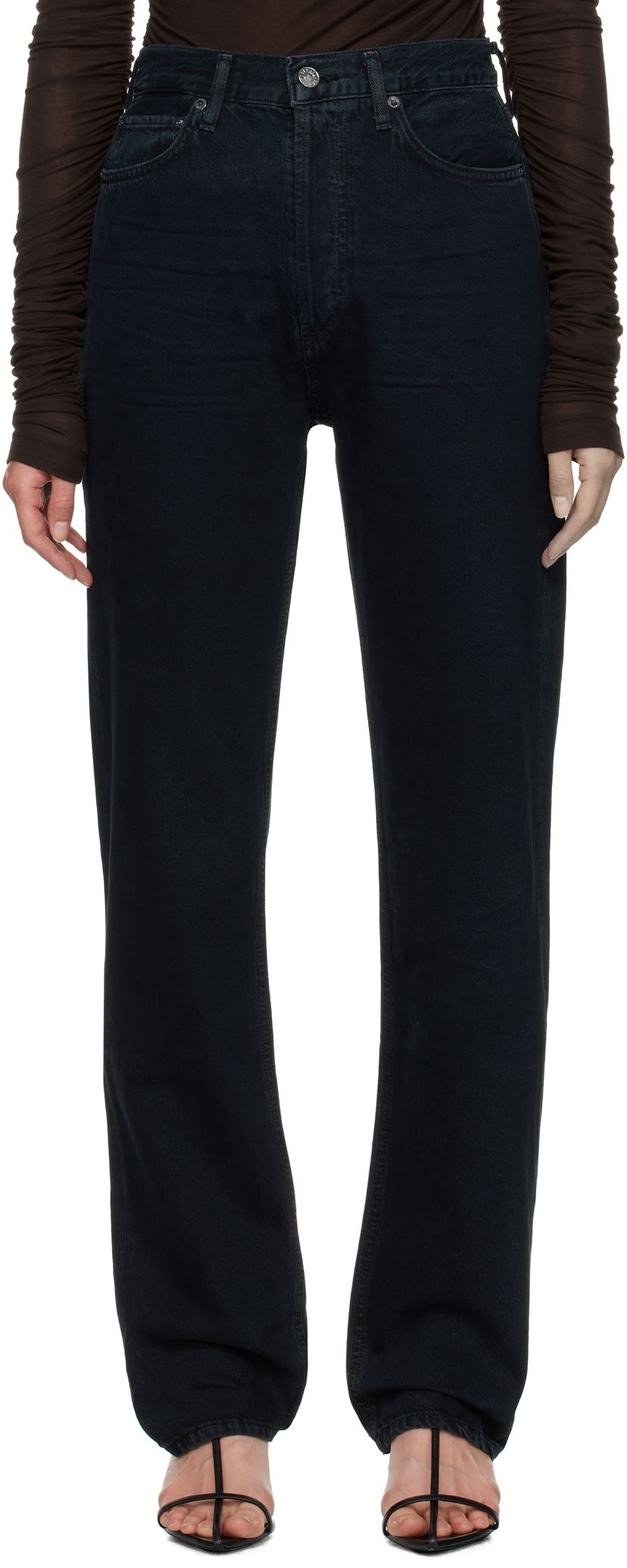 Kavbojke AGOLDE 90's Pinch Waist High Rise Straight Long Jeans Črna | A9187-1604