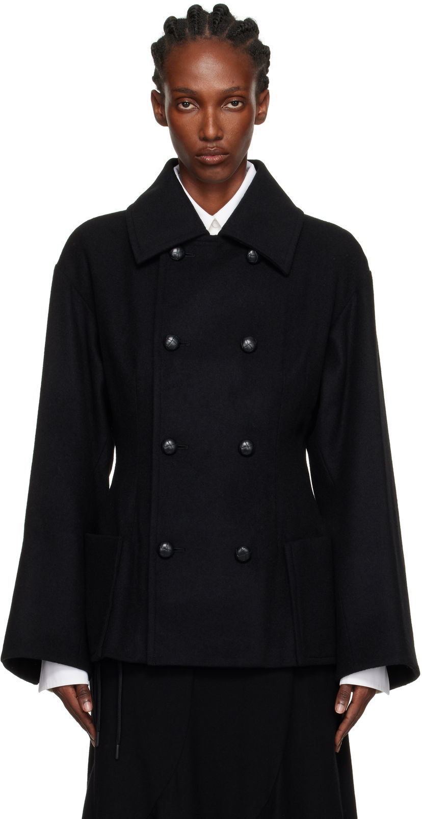 Plašči Yohji Yamamoto Yohji Yamamoto Darts Pea Coat Črna | FM-J53-103