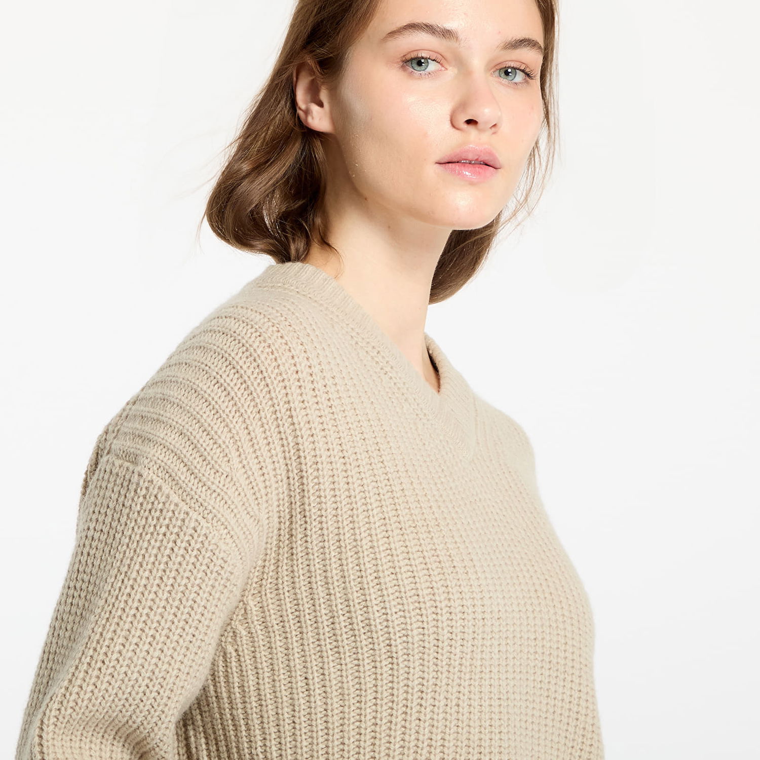 Pleteni pulover CALVIN KLEIN Chunky V-Neck Sweater Pelican Bež | J20J224635 PD7, 1