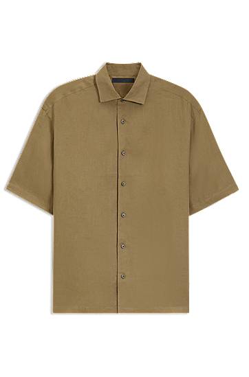 Srajce BOSS BECKHAM x BOSS Relaxed-Fit Linen Shirt Rjava | 50549180