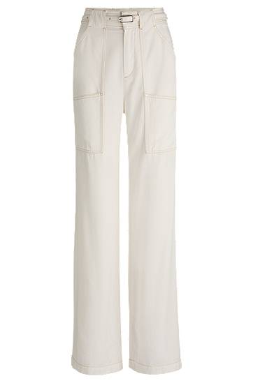 Cargo hlače BOSS Wide-Leg Trousers with Belt and Cargo Pockets Bela | 50531044