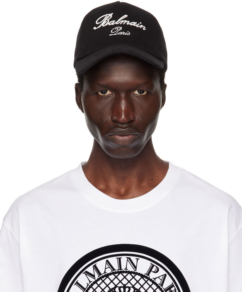 Kapa Balmain Black Signature Embroidery Cap Črna | DH1XA231CD29