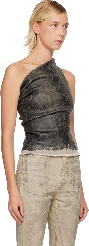 Krop-top Rick Owens Rick Owens DRKSHDW Concordians Athena Asymmetric Distressed Cropped Top Črna | DS02E7131 SDWF, 1