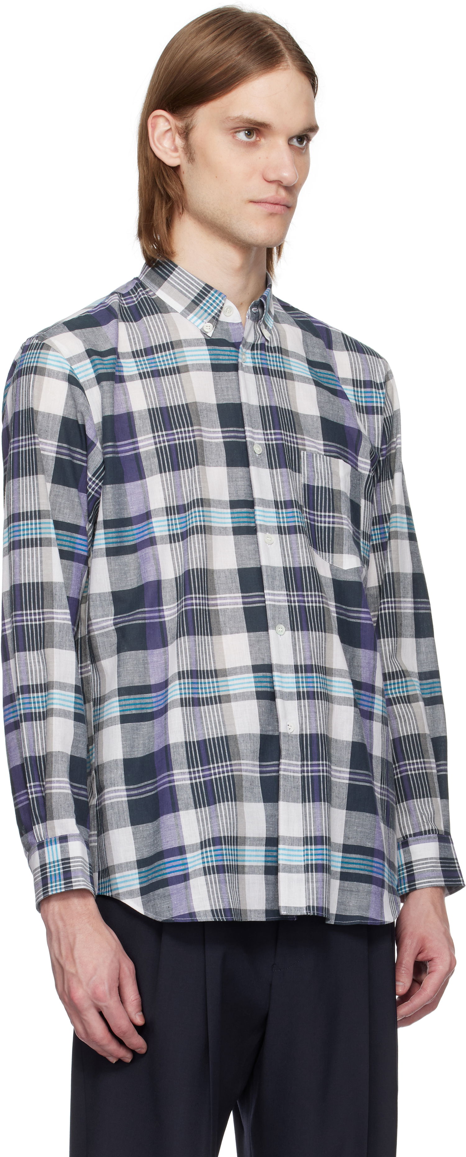 Srajce Comme des Garçons Comme des Garçons Shirt Yarn Dyed Check Poplin Shirt Lila | FO-B010-051, 1