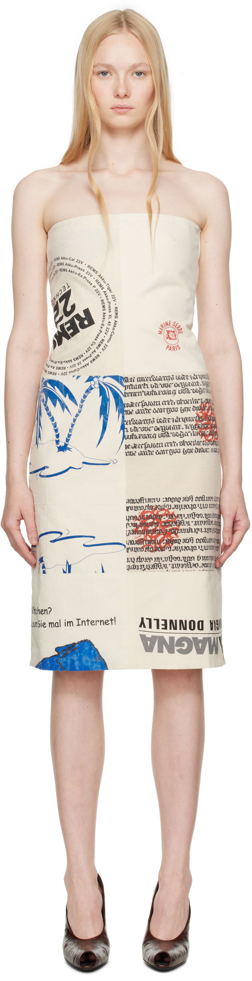 Obleke Marine Serre Marine Serre Regenerated Tote Bags Bustier Midi Dress Bež | WDR358A UWOV0009