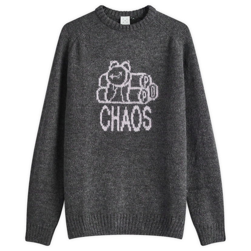 Pleteni pulover Pop Trading Company Chaos Knit Crew Large Siva | POPAW24-06-004