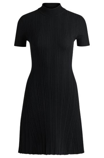Obleke BOSS Slim-Fit Irregular-Rib Crepe Dress Črna | 50514293