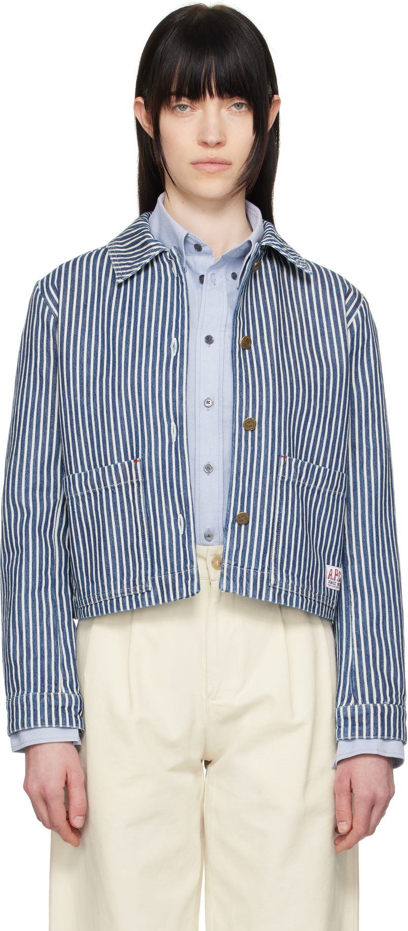 Jakna A.P.C. A.P.C. Frida Striped Cropped Denim Jacket Modra | COHHG-F32006