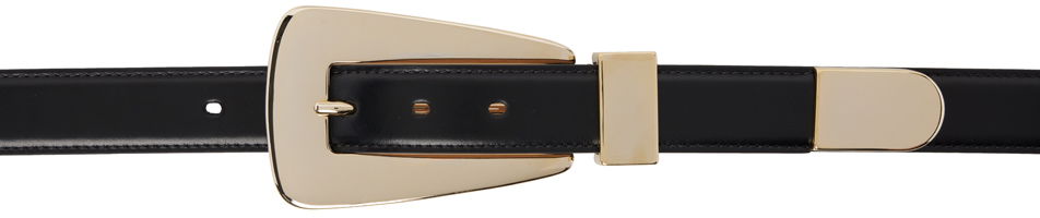 Pasovi Khaite Lucca Black Leather Belt With Gold-Tone Buckle Črna | 9986-763, 0