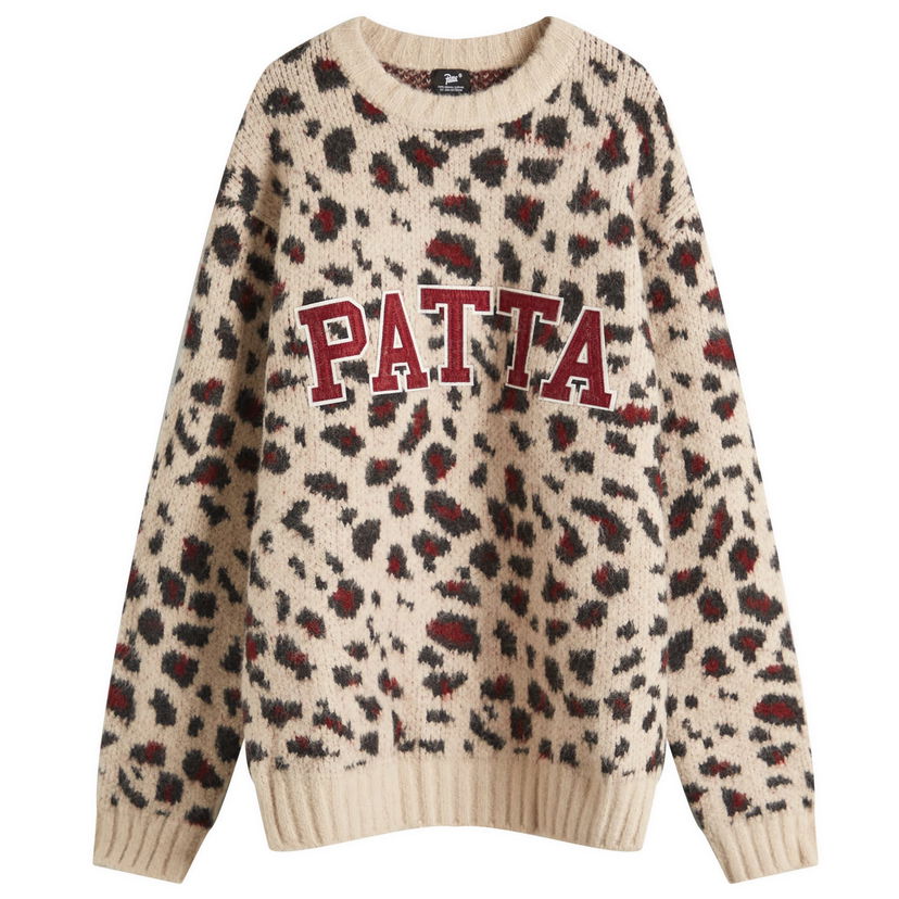 Pleteni pulover Patta Patta Leopard Brushed Knit Jumper Bež | POC-SS25-7020-324-0002-084