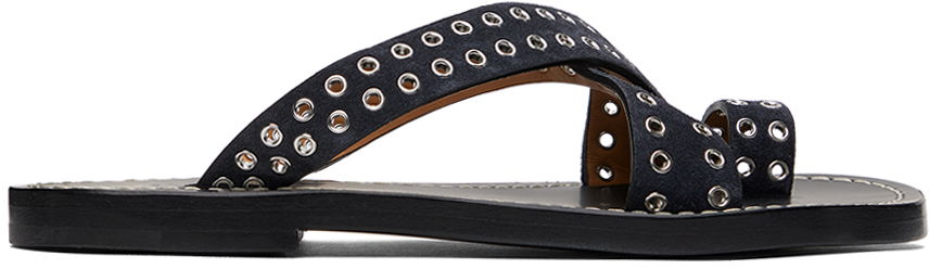 Modni dodatki ISABEL MARANT Isabel Marant Jinsay Eyelet Suede Thong Sandals Črna | 23PSD0011FA-A1B14S, 0