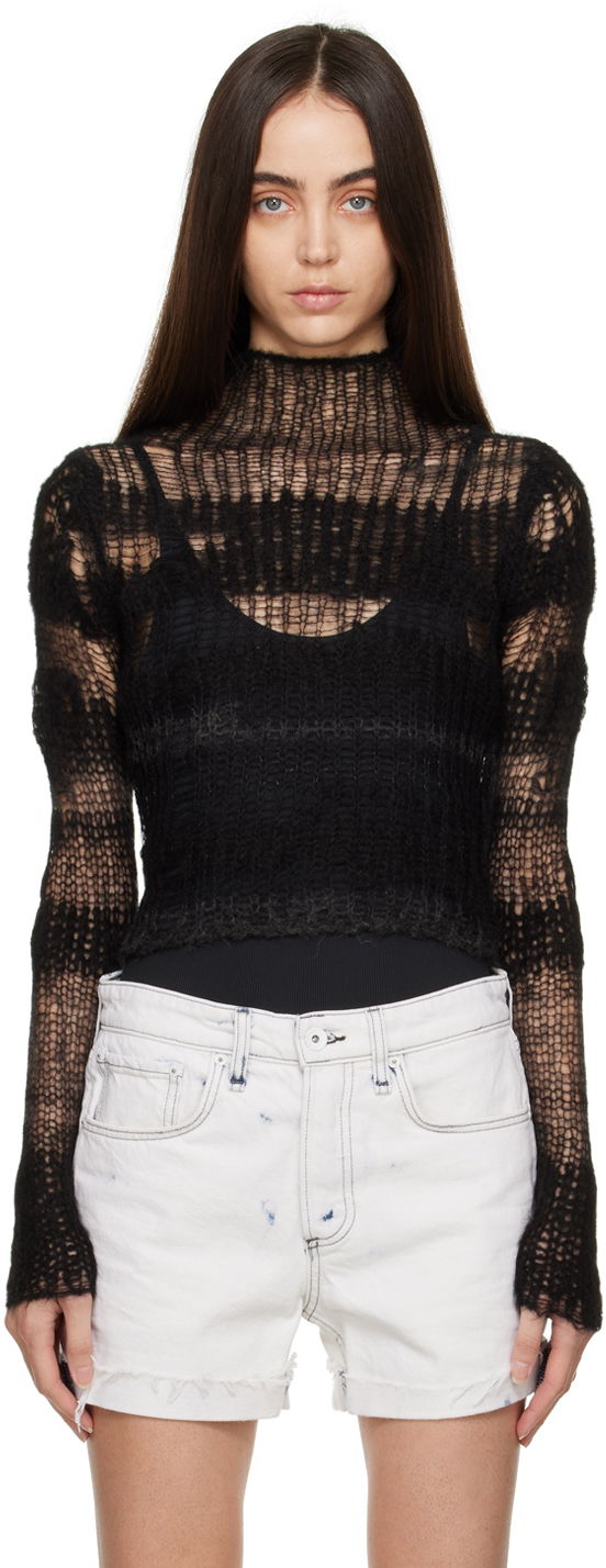 Pleteni pulover rag & bone Lillian Open-Knit Sweater Črna | WAS22FS048FW48, 0