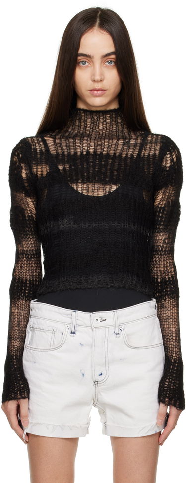 Pleteni pulover rag & bone Lillian Open-Knit Sweater Črna | WAS22FS048FW48, 0