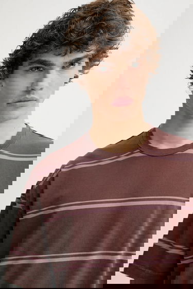 Majica Samsoe Samsoe SAHAKEEM Oversized Striped Short Sleeve T-Shirt Rjava | M25200026, 3