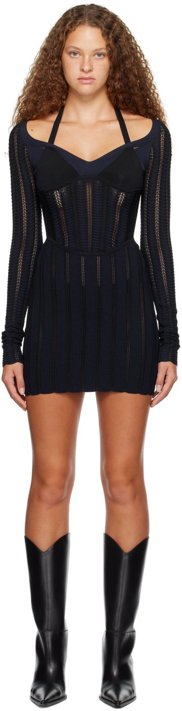 Obleke Dion Lee Snakeskin Column Minidress Črna | A7733P23