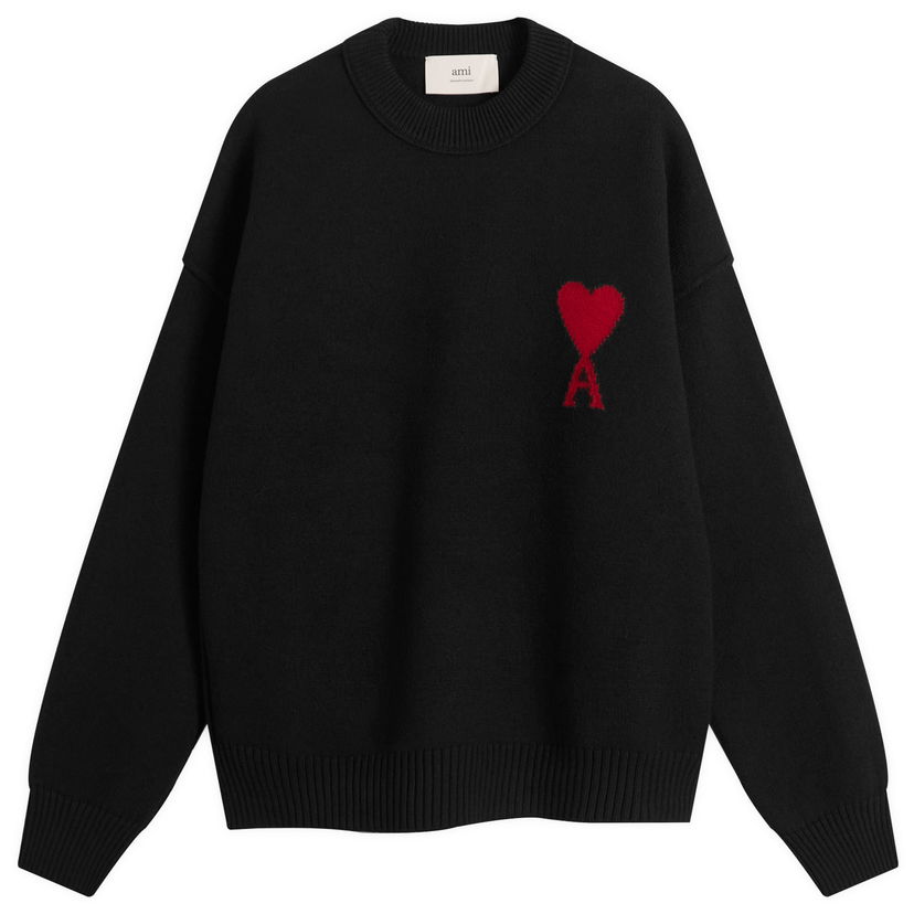 Pleteni pulover AMI Men's Merino Wool ADC Crew Neck Jumper, Size Large Črna | H25UKS838-018-009H25