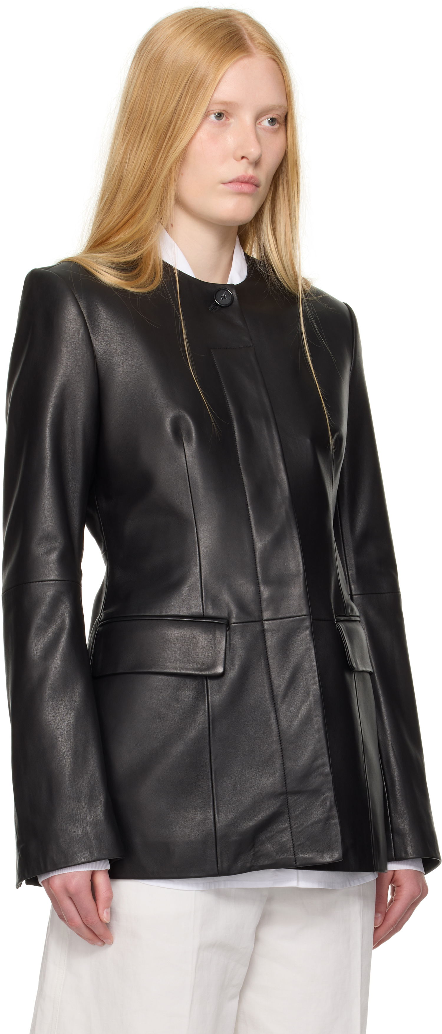 Jakna TOTEME TOTEME Collarless Leather Jacket Črna | 252-WRO0192-LE0127, 1