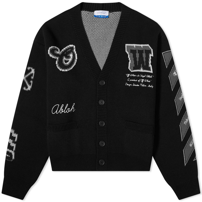 Pleteni pulover Off-White Varsity Cardigan Črna | OMHB019C99KNI0011010