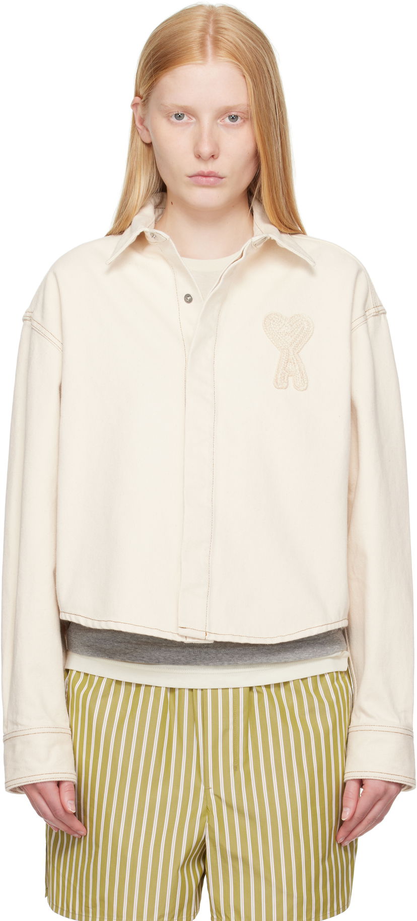 Srajce AMI AMI Paris Ami de Coeur Cropped Denim Shirt Bela | FSH168.DE0039