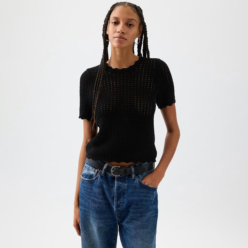Majica GAP Shortsleeve Crochet Tee True Black V2 Črna | 864914-01