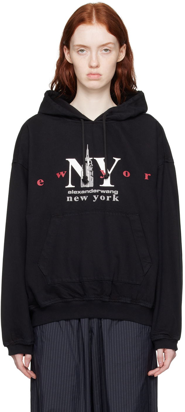 Pulover Alexander Wang Printed Denim Hoodie Črna | UDC4231611, 0