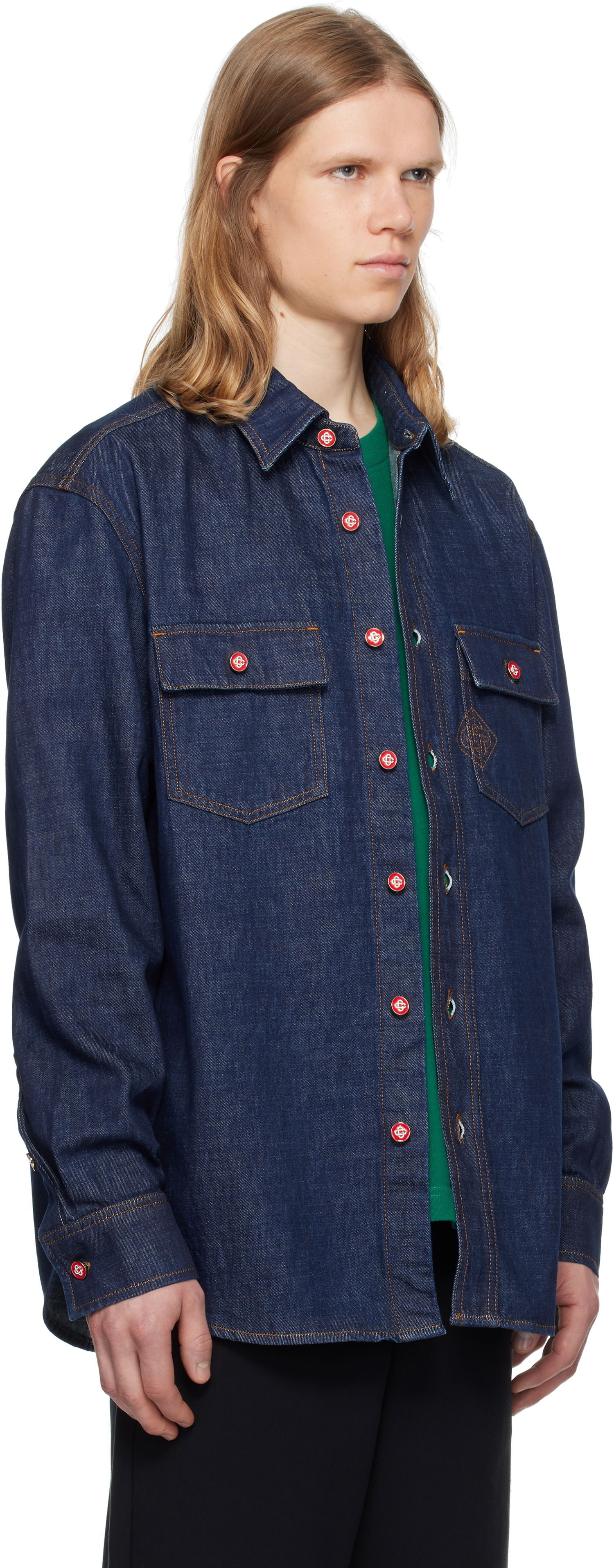 Srajce Casablanca Casablanca Logo Embroidery Denim Shirt Modra | MPF25-SH-189-01, 1