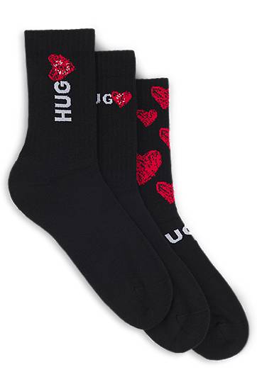 Nogavice BOSS Three-Pack of Quarter-Length Socks with Heart Motifs Črna | 50531501