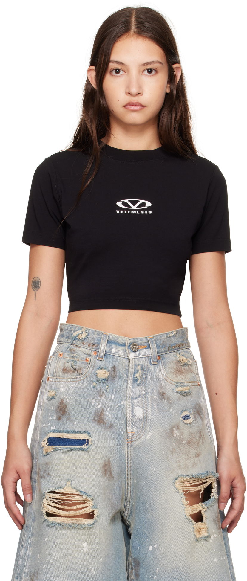 Krop-top VETEMENTS Oval Logo Cropped Fitted T-Shirt Črna | WA66TR700BW