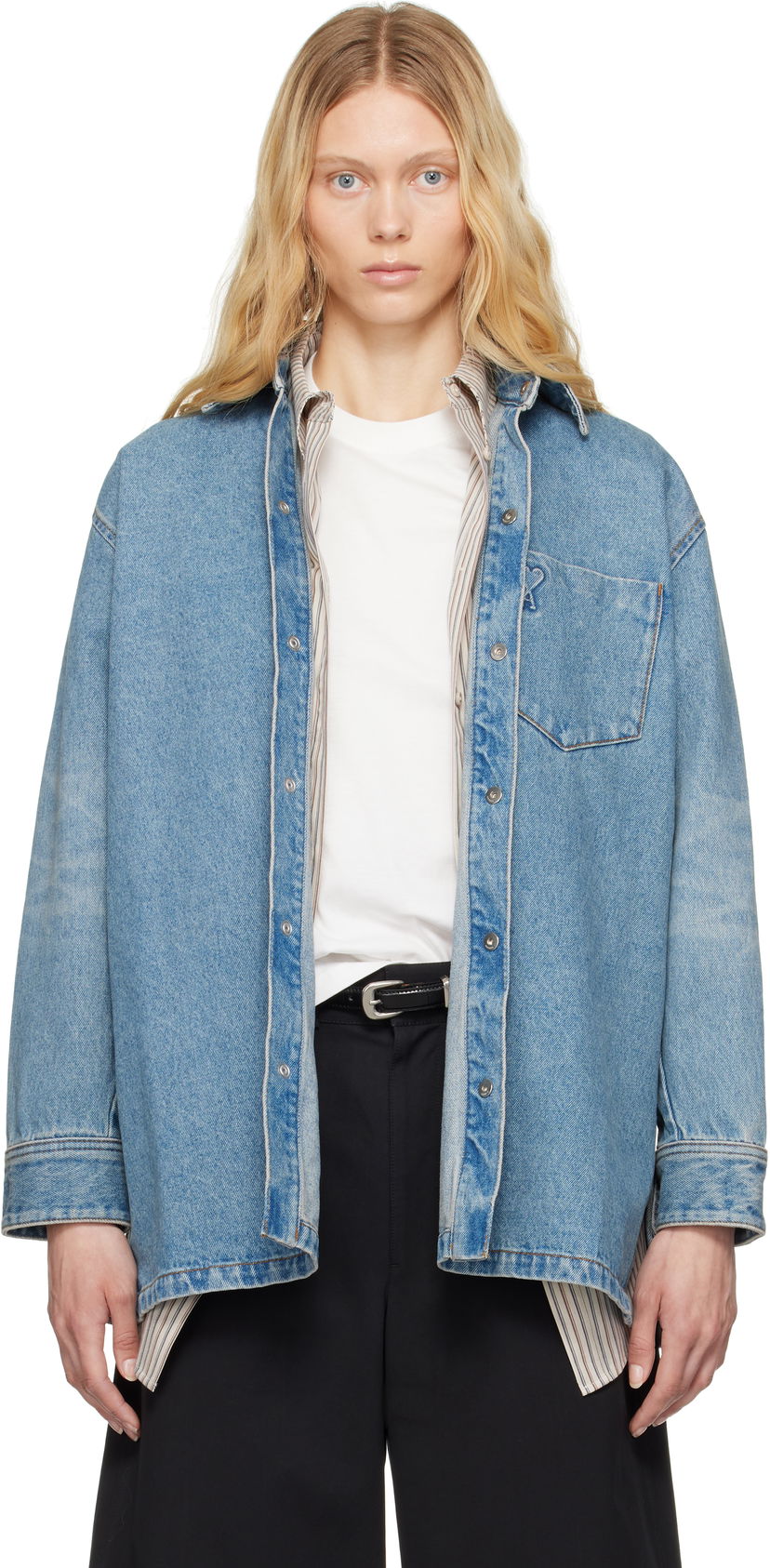 Srajce AMI AMI Paris Ami de Coeur Denim Overshirt Modra | FJK273.DE0046