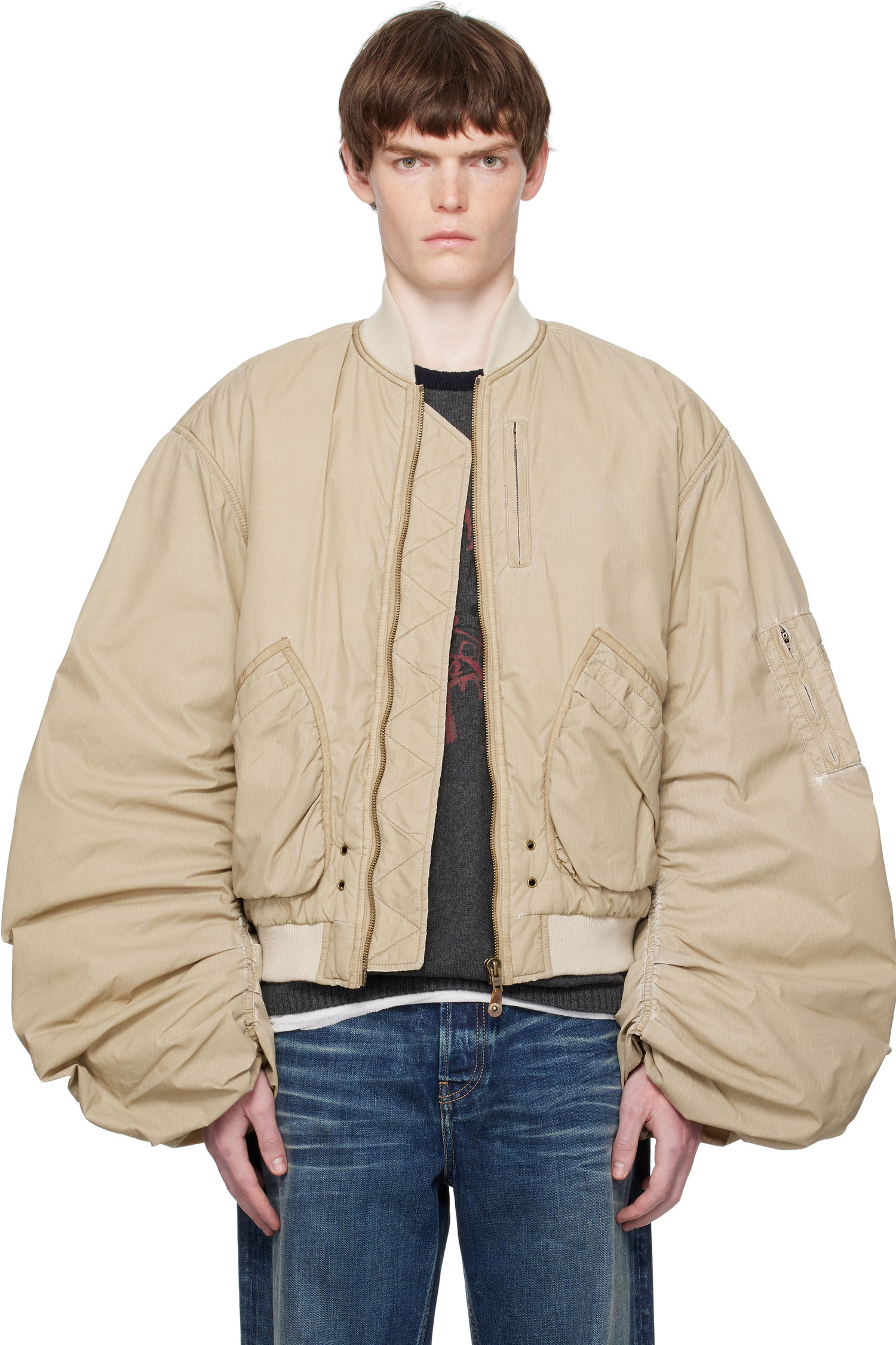 Bomber jakna We11done We11done Washed Nylon Bomber Jacket Bež | WD-JP2-25-059-U-BG, 0