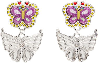 Uhani Chopova Lowena Stacked Rhinestone and Sculpted Butterfly Drop Earrings Večbarvna | 6631, 0