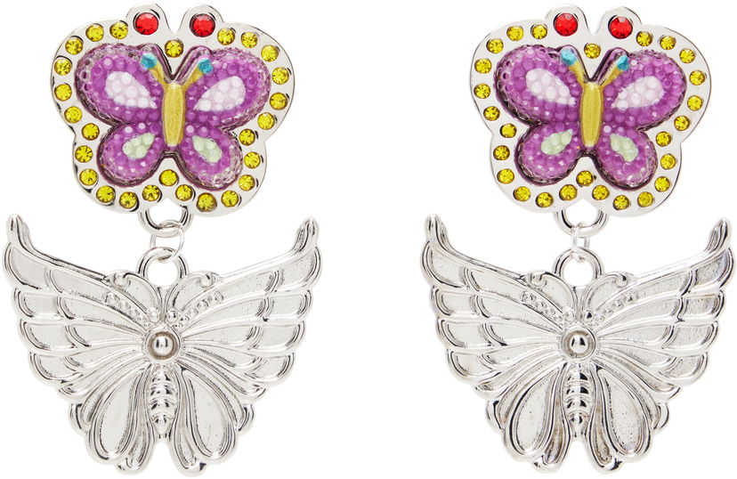 Uhani Chopova Lowena Stacked Rhinestone and Sculpted Butterfly Drop Earrings Večbarvna | 6631