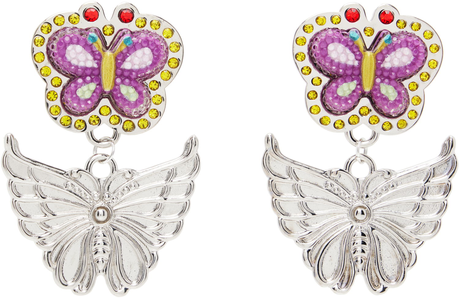 Uhani Chopova Lowena Stacked Rhinestone and Sculpted Butterfly Drop Earrings Večbarvna | 6631, 0