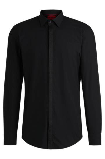 Srajce BOSS Slim-Fit Poplin Shirt with Contrast Placket Črna | 50500966