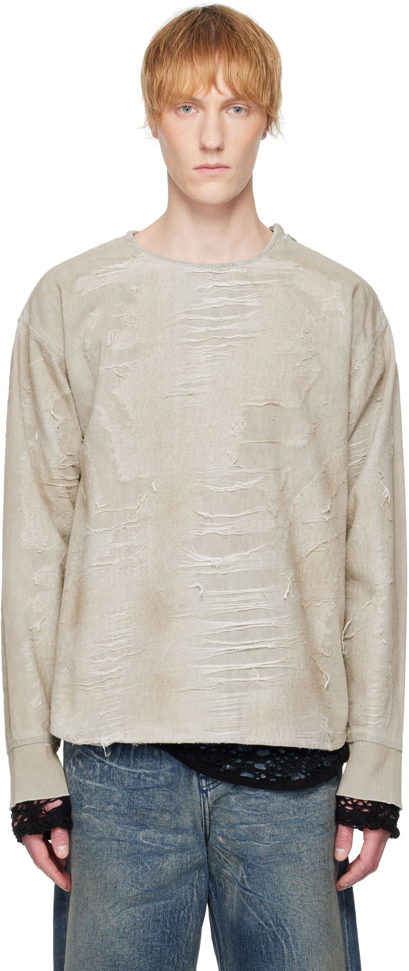 Pleteni pulover Diesel Diesel D-Just-Fsg1 Distressed Sweatshirt Bež | A18195-007AU-9DU
