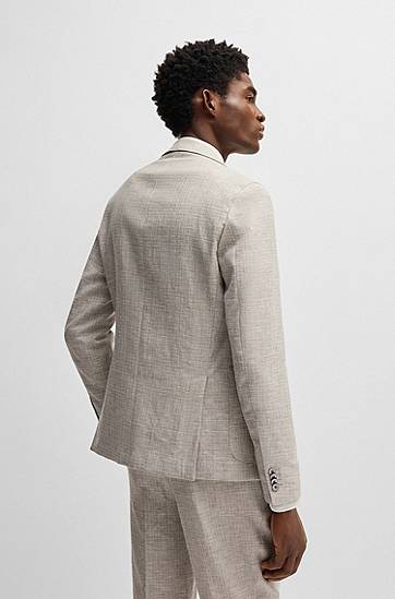 Jakna BOSS BOSS Slim Fit Micro-Patterned Blazer Bež | 50540724, 1
