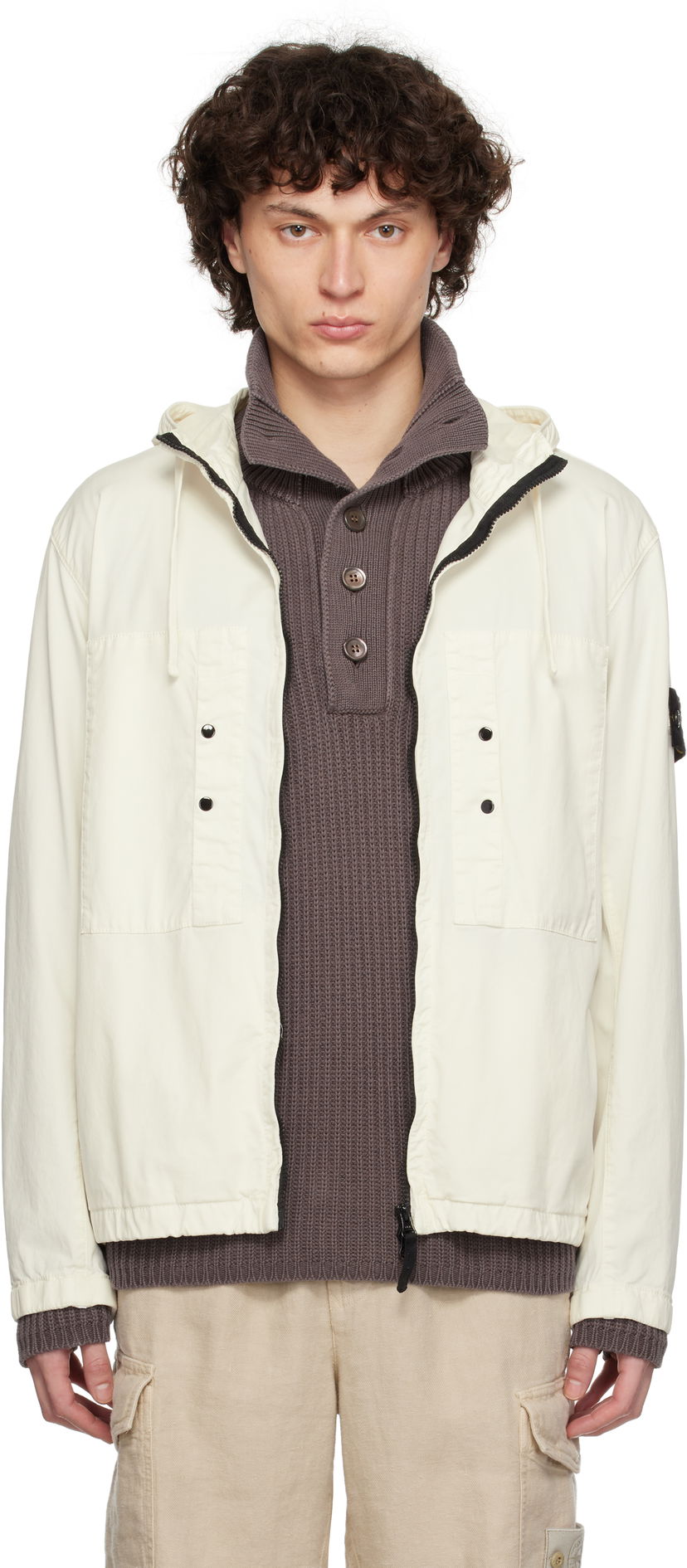 Vetrovka Stone Island Stone Island Supima Cotton Twill Stretch-TC Jacket Bela | K1S15 4100091 S0010